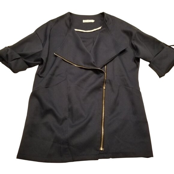 Navy Blue Slouchy Trench Coat with Zipper Small Women Utility Jacket Light Coat - Picture 1 of 11
